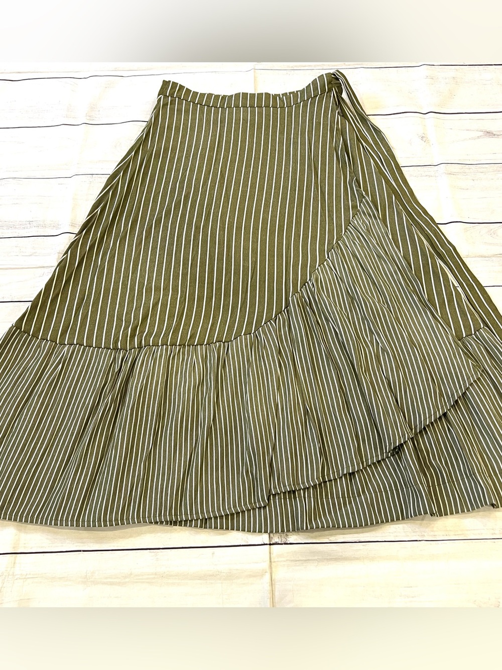 Mila Olive Green Striped Wrap Skirt